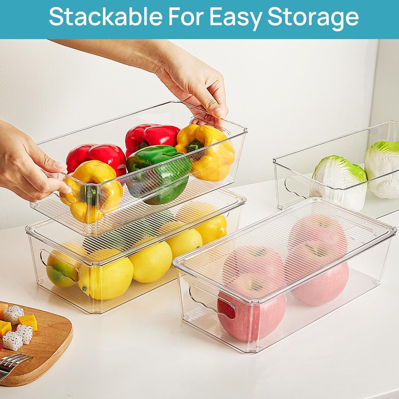 Vtopmart 4pcs Clear Organizers and Storage Bins with Lids, Stackable