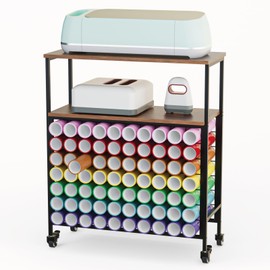 Storage Rolling Cart for Cricut Machines, 70 Vinyl Roll Holders for Cricut Maker, Craft Organization Sewing Table, Cricut Stand with Wheels, Black