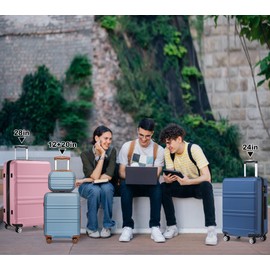 Kono 4 Piece Luggage Sets Expandable(only 28") Lightweight with Spinner Wheels TSA Lock Hardside Travel Rolling Suitcases 20in 24in 28in Carry on and 12in Mini Cosmetic Case Apricot Blue