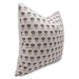 Fabritual Block Print Duck Canvas Cotton 18x18 Throw Pillow Covers, Decorative Handmade Pillow Covers for Sofa and Couch, Floral Print Outdoor Cushion Cover with Boho Home Decor (Kohinoor, Grey)