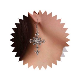 Yheakne Boho Crystal Cross Earrings Silver Celtic Cross Drop Earring Large Religious Cross Dangle Earrings Gothic Gemstone Cross Earrings Jewelry for Women and Girls
