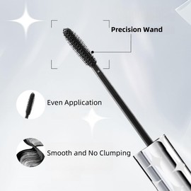 Mascara Waterproof, Black Mascara with Precision Wand, Volumizing, Long-Lasting, No Transfer and Flake-Proof, Smooth, Smudge-Resistant, No Clumping