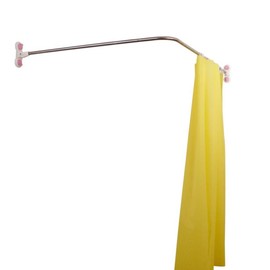 BAOYOUNI Curved Shower Curtain Rod Suction Cups L-Shaped Corner Bath Curtain Rail Bar Metal Expandable Pole 40.15'' x (46.46''-70.87'') Ivory