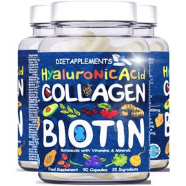 Marine Collagen Type1&3 1800mg, Biotin 10000mcg/serving, Hyaluronic Acid, Vitamins, Minerals, Botanicals | 2432mg/serving | Hydrolysed High Strength Peptides Supplement | Skin, Hair, Nails, Joints