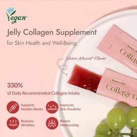 MIZON INNERSBIT Collagen Jelly 3300(14 Sticks) Vegan Korean Jelly Stick Snack with Vitamin C, Hyaluronic Acid Biotin & Glutathion for Skin Halal Certi