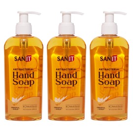 Sanit Silky Clean Antibacterial Liquid Gel Aromatic Hand Soap - Advanced Formula with Coconut Oil and Aloe Vera - Natural Moisturizing Hand Wash - Made in USA, Original Gold, 8 oz, 3 Pack