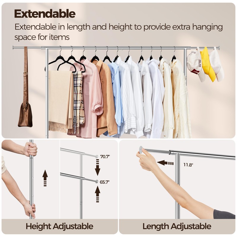 Yaheetech Clothes Rack with Wheels, Heavy-Duty Clothing Organizer, Adjustable Commercial