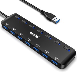 atolla Hub USB 3.0, 7 Puertos Multi USB 3.0 SuperSpeed 5Gbs, Adaptador USB con 7 Interruptores e Indicadores Individuales Compatible con Windows, Mac OS, Linux y Otros Sistemas operativos