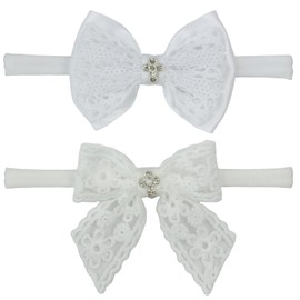 Nihao Baby Off White Lace Bow Small Baptism Headband for Baby Girls -2 PCS