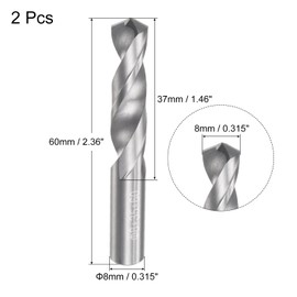 sourcing map Solid Carbide Drill Bits, 8mm C2/K20 Tungsten Carbide Jobber Drill Bits Straight Shank Drilling Tool for Stainless Steel Aluminum Iron Metal Plastic 2pcs