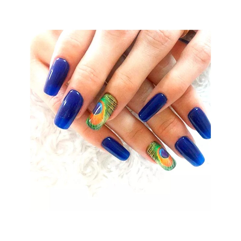 "Handmade" Peacock Feather Nail Art Stickers Transfers Decals Set of