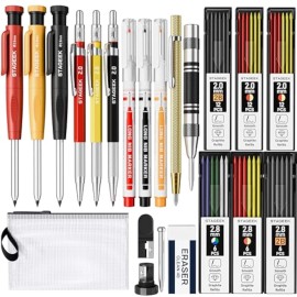 22 Pack Mechanical Carpenter Pencil Set With Sharpener 60 Refills, Automatic Cen