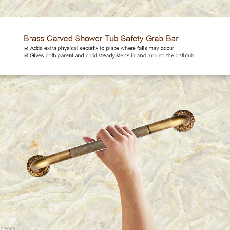Antique Style Brass Carved Shower Tub Safety Grab Bar Wall