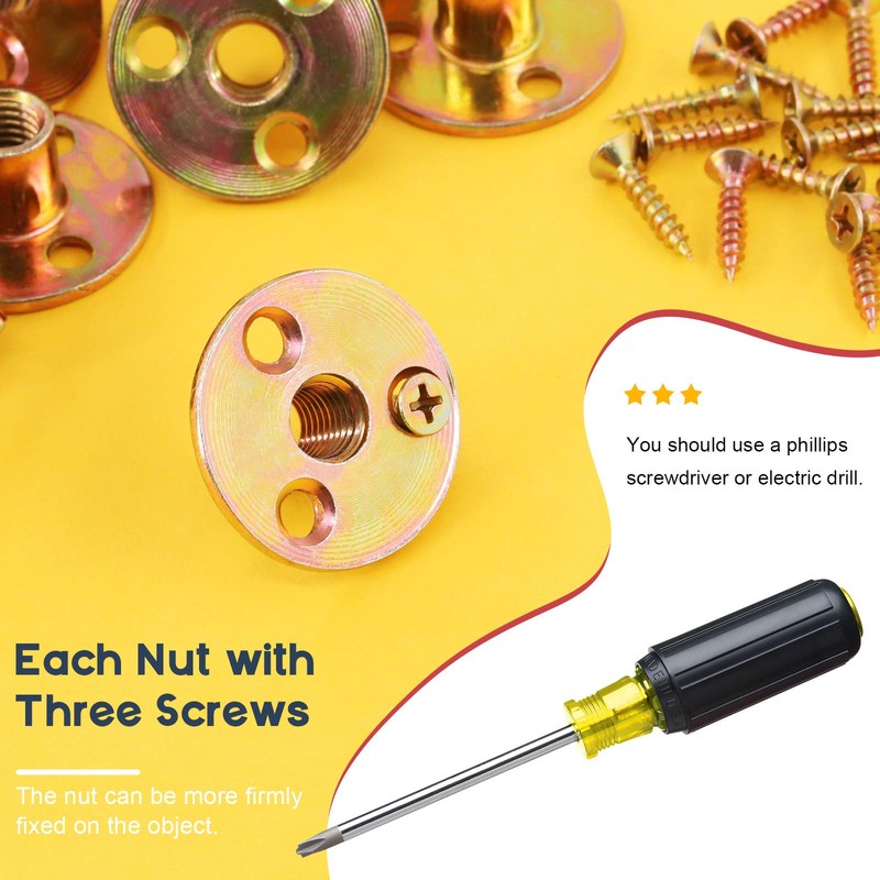 Hilitchi 64Pcs M10 Brad Hole Tee Nut Carbon Steel Screw