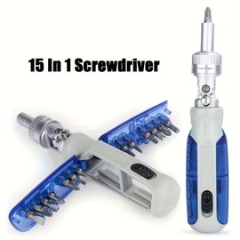 15-in-1 Portable Precision Ratchet Screwdriver Set, with Magnetic Bits, Multi-functional Repair Tool Combination, Birthday Gift Christmas Gift - Color: Blue