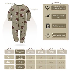 Baby Sleeping Bag Cotton with Feet with Buttons Size 56 62 68 cm for Boys Girls Newborns Pack of 3, Hedgehog