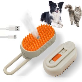 4 IN 1 Steam Pet Brush for Cats & Dogs, 84 Massage Teeth Spa-Level Electric Grooming Tool with Static-Free Shedding & Steam Cleaning, 150min Rechargeable Deshedder (Khaki)