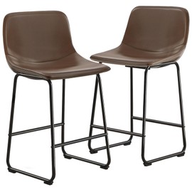 TAVR Furniture Counter Stools Set of 2, 24 inch Counter Height Bar Stools Hold up to 500 lbs, Armless Counter Height Chairs with Metal Legs & Soft Backrest for Kitchen Island Coffee Shop, Brown