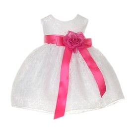Cinderella Couture Baby-Girls White Lace Dress Fuchsia Sash Fuch Flw 12M M 1132B