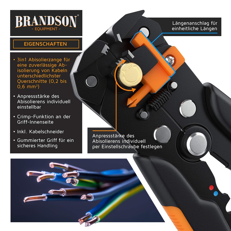Brandson - Wire stripper - 10-24 AWG - self-adjusting -