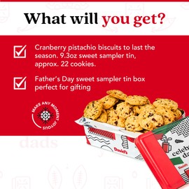 David's Cookies Father's Day Cranberry Pistachio Biscuits In Sweet Sampler Tin - Irresistible Crunch, Snacks And Bakery Treats - Ideal for Snacking And Gifting - Gourmet Father's Day Food Gift 9.3oz
