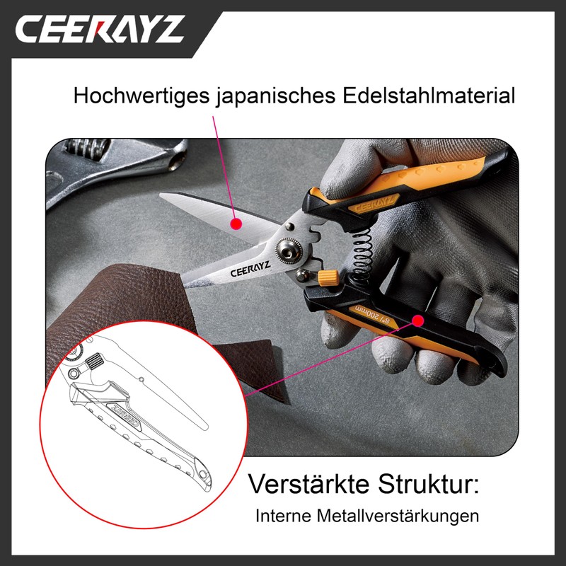 CEERAYZ 200 mm Scissors, Grow Scissors, Garden Shears, Robust Industrial
