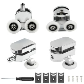 4Pcs Chrome Plated Shower Glass Door Rollers, 23mm Curved Shower Door Wheels, Shower Replacement Twin Rollers, Bathroom Door Fixing Pulleys with Anti-Slip Screwdriver for Enclosure Glass Doors 4-6mm