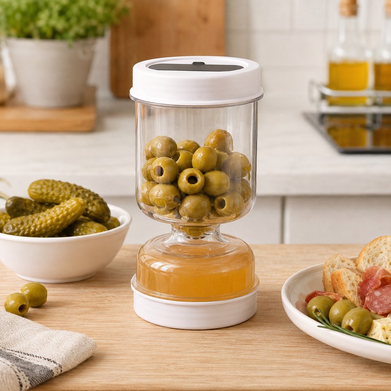 Pickle Strainer Jar for Easy Serving – 34 oz Flip-to-Separate