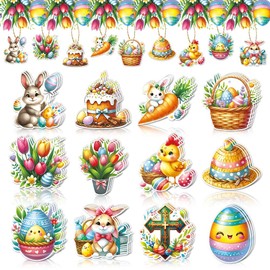 12 Easter Hanging Ornaments Colorful Handcrafted Decorations for Easter Tree Home Party Spring Crafts DIY Gifts Egg Hunt Basket Stuffers