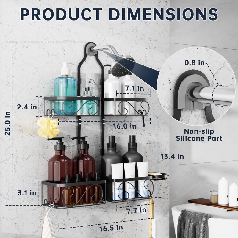 Kadolina Shower Caddy Hanging for Handheld Showerheads, Rustproof Stainless Steel
