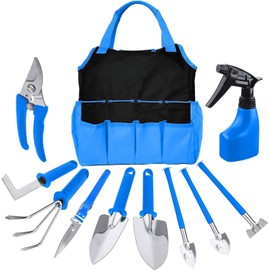 Garden Tools Set, 10 Pieces Stainless Steel Heavy Duty Gardening Tools kit with Handbag, Garden Hand Tools for Digging Planting Pruning Gardening Kit with Durable Bag, Garden Gifts for Women
