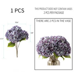 Kimura's Cabin 2 ramos de flores artificiales clásico de seda de hortensias, 5 cabezas para centros de mesa del hogar, decoración de fiesta de boda (violeta azulado, paquete de 2)