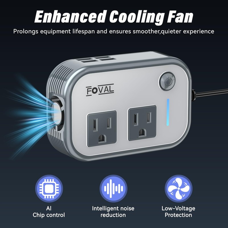 200W Car Power Inverter, FOVAL 12V DC to 110V AC