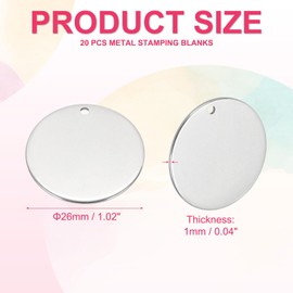PATIKIL 20 Pcs 1 Inch Round Metal Stamping Blanks, Stainless Steel Copper Blank Tags with Hole for Metal Stamping Tag, Jewelry Making, Engraving