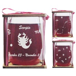 Scorpio Astrological Sign 360 Degree Engraved Stemless Wine Glass
