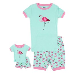 Leveret Shorts Matching Doll & Girl Flamingo 2 Piece Pajama Set 100% Cotton Size 8 Years
