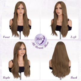 Haloo Brown Blonde Wigs with Curtain Bangs Long Layered Natural Looking Wavy Fluffy Hair Synthetic Heat Resistant Women Wig for Daily Party, 22 Inch