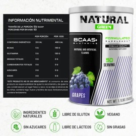 Aminoácidos Bcaas  Glutamina Green 500g 50 Servicios Sabor                                                                                            