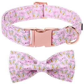 Maca Bates Easter Day Dog Collar with Bow Bowtie Bunny Paws Dogs Bow Tie Collars Breakaway Soft Cute Adjustable Pink Eggs Collor Easters Rabbit Foot Gift for Small Medium Large Boy Girl Puppy and Pet