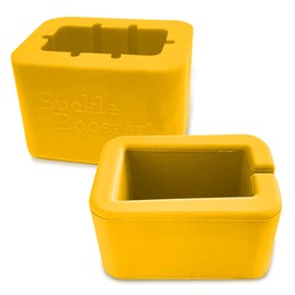 BPA-FREE Car Seat Belt Buckle Booster Yellow - Keeps Your Receptacle Stable & Upright – with Kid Safety Sticker Set Gift (2-Pack, Combo Pack (1 Tall + 1 Short))