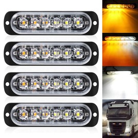 DEFVNSY - Pack of 4-6 LED Strobe Car Warning Light Bar Vehicle Emergency LED Car Truck Beacon Warning Lamp White Amber Traffic Light 12V-24V DC