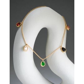 Melhill Teardrop Gemstones Pendant Necklace Multicolor Zirconia Gold-Plated Layered Chain Modern Dainty Jewelry for Women