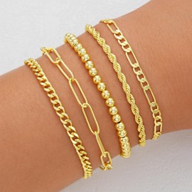ÌF ME Gold Bracelet for Women Waterproof, 14K Gold Beaded Plated Stackable Strand Bead Ball Bracelets stack Jewelry Set-v10