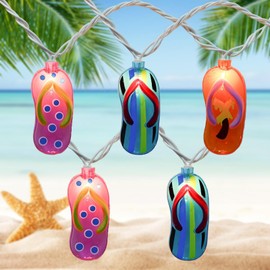 Romasaty Tropical Beach Themed Slipper String Lights with 10 Colorful Beach Shoes Lights, Summer Beach Themed Decoration Lights for Camp Tent Wedding Holiday Party Garden Bedroom