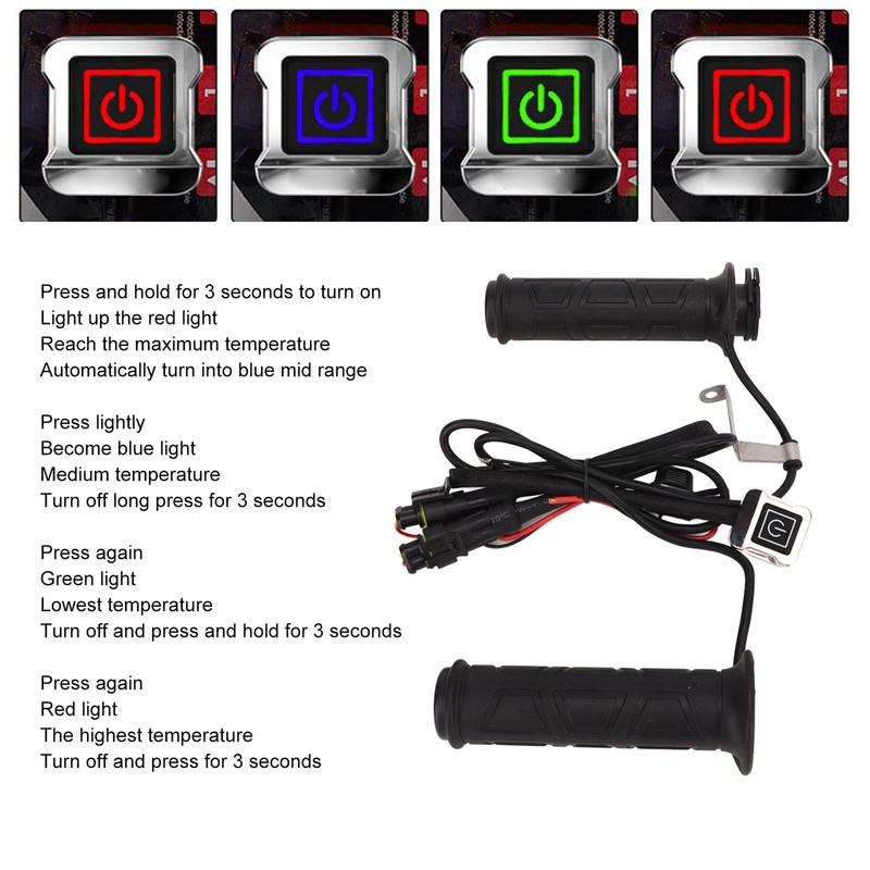 1 Pair Handlebar Heated Grip 3 Level Temperature Adjustment Electric