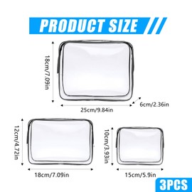 Larfraecy Pack of 3 Transparent Toiletry Bags, PVC Liquids Bags, Hand Luggage, Cosmetic Bag, Transparent, Toiletry Bags, Hand Luggage Travel Accessories, Travel Accessories for Men, Women, Children