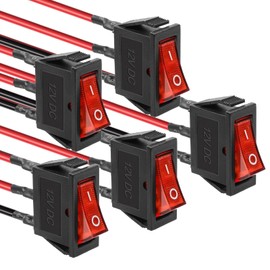 QTEATAK KCD3 SPST Pre-Wired On/Off 3-Pin 2-Position Snap DC 12V-24V 30A Red LED Boat Rocker Toggle Switch - 5Pack (Only for DC12-24V)