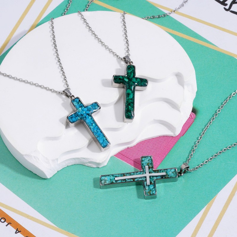 Lauren-Spencer Turquoise Cross Necklace for Women Dainty Simple Cross Necklace