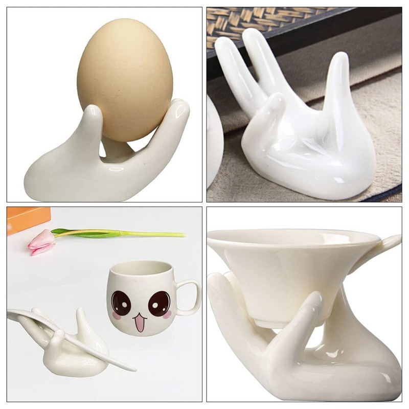 2Pcs Ceramic Hand Frame Boiled Egg Holder Breakfast Egg Stand