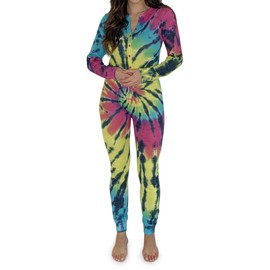 Just Love Thermal Union Suits for Girls, Tie Dye - Blue With Brights, 7-8